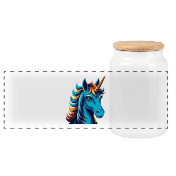 Licorne coloré Kawaii Dessin animé Personnage Clipart - Boîte à biscuits avec couvercle en bois - blanc - Devant