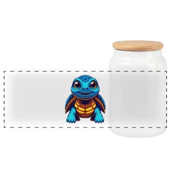 Turtle Colorful Kawaii Cartoon Character Clipart - Panoramic Cookie Jar with Wooden Lid - white - Front
