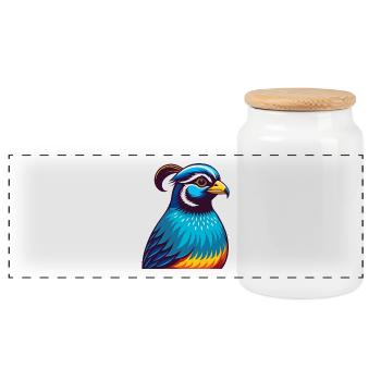 Quail Colorful Kawaii Cartoon Character Clipart - Panoramic Cookie Jar with Wooden Lid - white - Front
