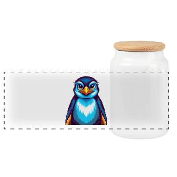 Penguin Colorful Kawaii Cartoon Character Clipart - Panoramic Cookie Jar with Wooden Lid - white - Front