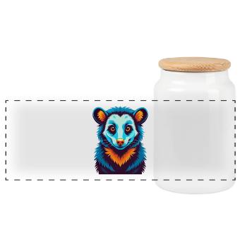 Opossum Colorful Kawaii Cartoon Character Clipart - Panoramic Cookie Jar with Wooden Lid - white - Front