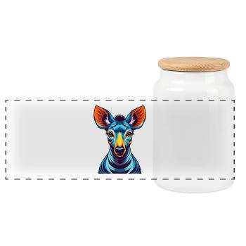 Okapi Colorful Kawaii Cartoon Character Clipart - Panoramic Cookie Jar with Wooden Lid - white - Front