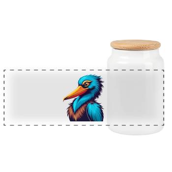 Pélican coloré Kawaii Dessin animé Clipart - Boîte à biscuits avec couvercle en bois - blanc - Devant