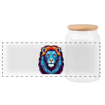 Lion coloré Kawaii Dessin animé Personnage Clipart - Boîte à biscuits avec couvercle en bois - blanc - Devant