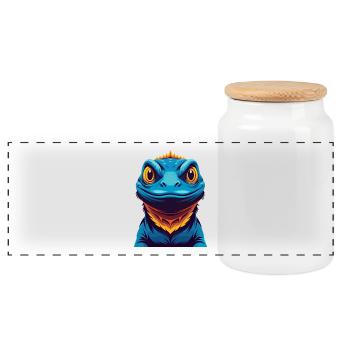 Lizard Colorful Kawaii Cartoon Character Clipart - Panoramic Cookie Jar with Wooden Lid - white - Front