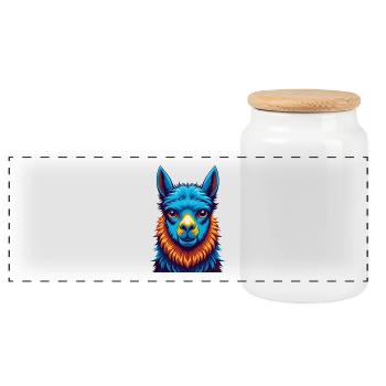 Alpaca Colorful Kawaii Cartoon Character Clipart - Panoramic Cookie Jar with Wooden Lid - white - Front