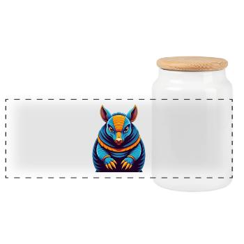 Armadillo Colorful Kawaii Cartoon Character Pet - Panoramic Cookie Jar with Wooden Lid - white - Front