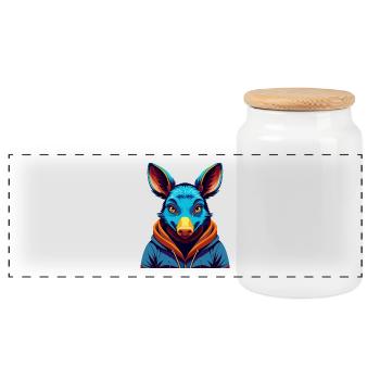Aardvark Colorful Kawaii Cartoon Character Clipart - Panoramic Cookie Jar with Wooden Lid - white - Front