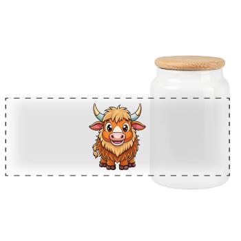 Yak Niedliche Zeichentrickfigur Kawaii Clipart - Panorama Keksdose mit Holzdeckel - Weiß - Vorne