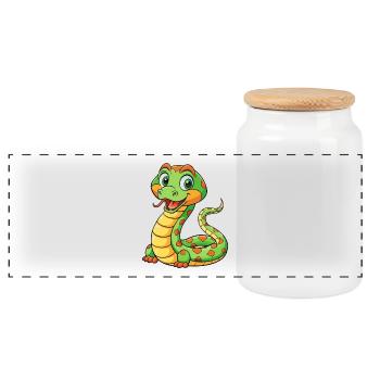 serpent mignon personnage de dessin animé Kawaii Clipart - Boîte à biscuits avec couvercle en bois - blanc - Devant