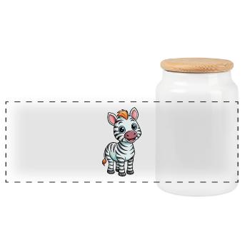 Zebra Cute Cartoon Character Kawaii Clipart - Panoramic Cookie Jar with Wooden Lid - white - Front
