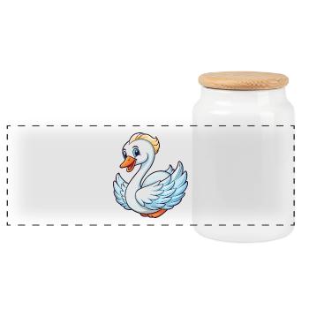 cygne mignon personnage de dessin animé Kawaii Clipart - Boîte à biscuits avec couvercle en bois - blanc - Devant