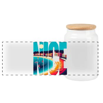 Nice Colorful Panoramic - Panoramic Cookie Jar with Wooden Lid - white - Front