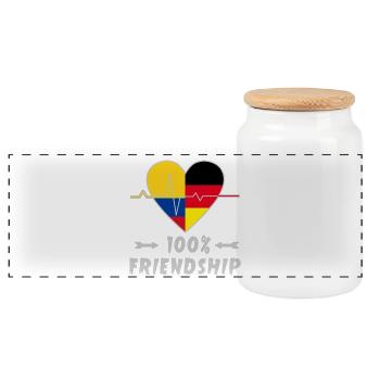 Kolumbien und Deutschland 100% Freundschaft - Panorama Keksdose mit Holzdeckel - Weiß - Vorne