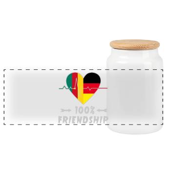 Cameroon and Germany 100% friendship - Panoramic Cookie Jar with Wooden Lid - white - Front