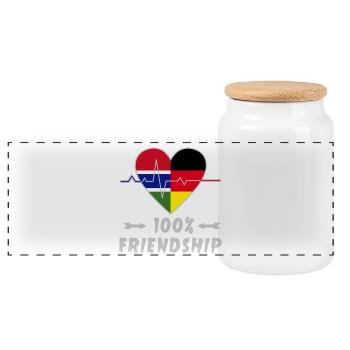Gambia and Germany 100% friendship - Panoramic Cookie Jar with Wooden Lid - white - Front