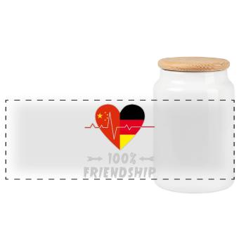 China und Deutschland 100% Freundschaft - Panorama Keksdose mit Holzdeckel - Weiß - Vorne