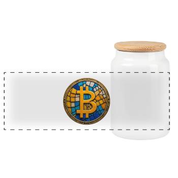 Bitcoin Mosaic - Panoramic Cookie Jar with Wooden Lid - white - Front