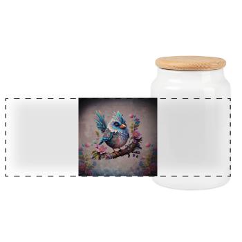 Majestic Fantasy Bird - Panoramic Cookie Jar with Wooden Lid - white - Front