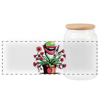 Carnivorous Plant - Panoramic Cookie Jar with Wooden Lid - white - Front