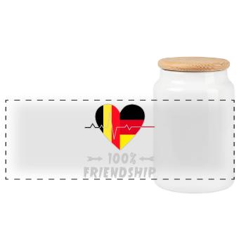 Belgien und Deutschland 100% Freundschaft - Panorama Keksdose mit Holzdeckel - Weiß - Vorne