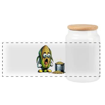 Funny corn design - Panoramic Cookie Jar with Wooden Lid - white - Front