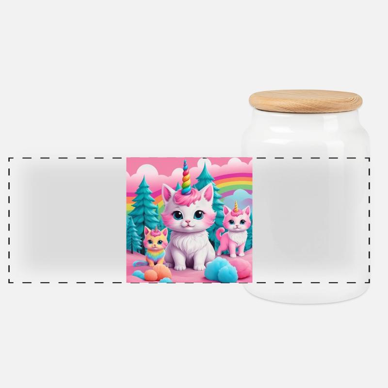 Unicorn Kittens - Panorama Keksdose mit Holzdeckel - Weiß