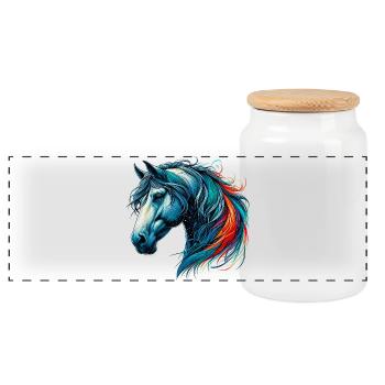 Horse - Panoramic Cookie Jar with Wooden Lid - white - Front