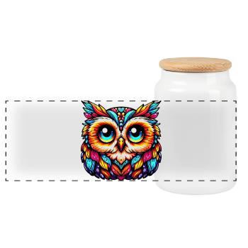 Owl - Panoramic Cookie Jar with Wooden Lid - white - Front