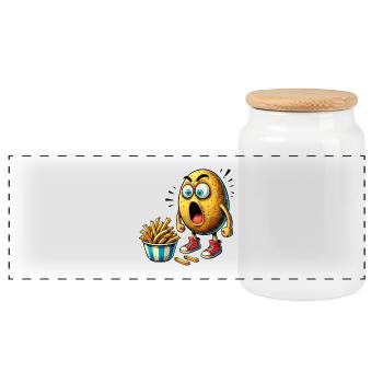 Design amusant de pommes de terre frites - Boîte à biscuits avec couvercle en bois - blanc - Devant