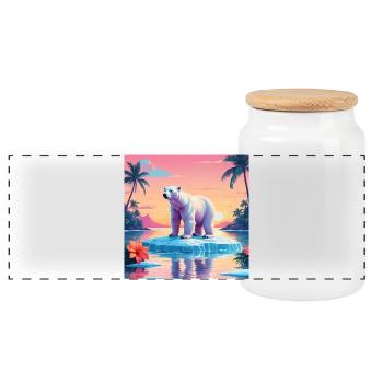 Polar Bear - Panoramic Cookie Jar with Wooden Lid - white - Front