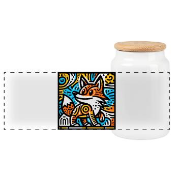 Fox - Panoramic Cookie Jar with Wooden Lid - white - Front