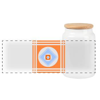 Geometric play of colours in a square - Panoramic Cookie Jar with Wooden Lid - white - Front