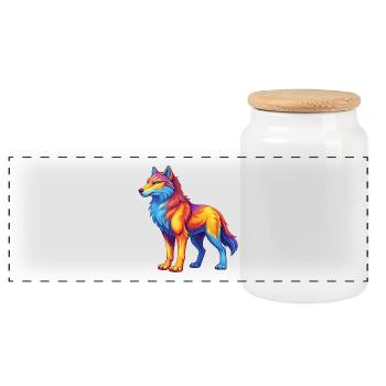 Arctic Wolf Bunte Kawaii Zeichentrickfigur - Panorama Keksdose mit Holzdeckel - Weiß - Vorne