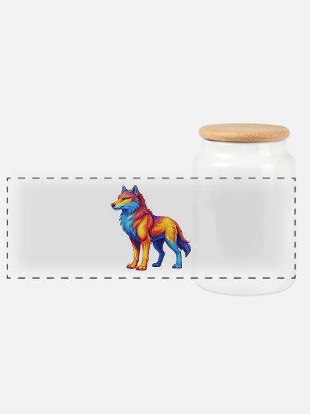 Arctic Wolf Bunte Kawaii Zeichentrickfigur - Panorama Keksdose mit Holzdeckel - Weiß