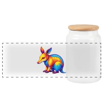 Aardvark Colorful Kawaii Cartoon Character Clipart - Panoramic Cookie Jar with Wooden Lid - white - Front
