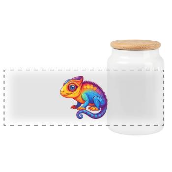 Caméléon coloré Kawaii dessin animé Personnage Animal - Boîte à biscuits avec couvercle en bois - blanc - Devant