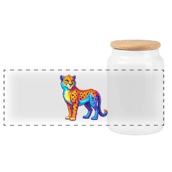 Gepard Bunte Kawaii Cartoon Figur Clipart - Panorama Keksdose mit Holzdeckel - Weiß - Vorne