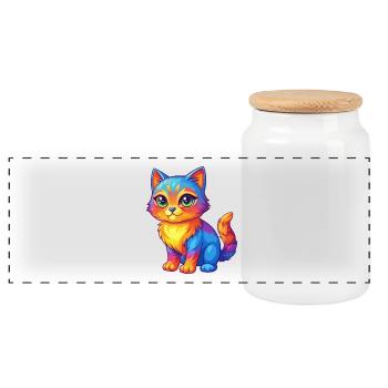 Katze Bunte Kawaii Cartoon Figur Clipart - Panorama Keksdose mit Holzdeckel - Weiß - Vorne