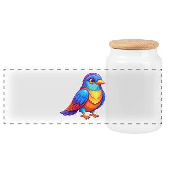 Cuckoo Colorful Kawaii Cartoon Character Clipart - Panoramic Cookie Jar with Wooden Lid - white - Front