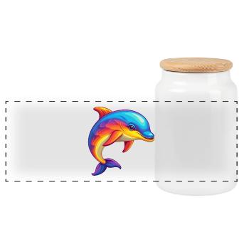 dauphin coloré kawaii dessin animé personnage clipart - Boîte à biscuits avec couvercle en bois - blanc - Devant