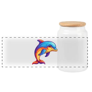 dauphin coloré kawaii dessin animé personnage clipart - Boîte à biscuits avec couvercle en bois - blanc - Devant