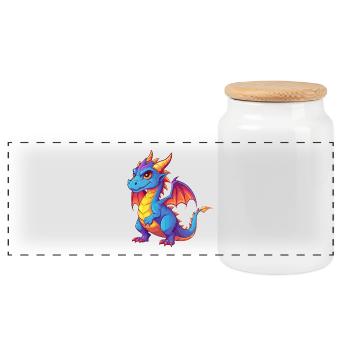 Drache Bunte Kawaii Cartoon Figur Clipart - Panorama Keksdose mit Holzdeckel - Weiß - Vorne