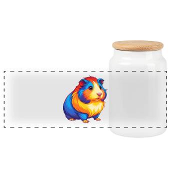Cochon d’Inde Coloré Kawaii Dessin animé Personnage Animal de compagnie - Boîte à biscuits avec couvercle en bois - blanc - Devant