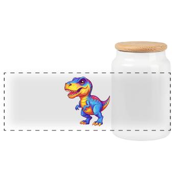 Dinosaur Colorful Kawaii Cartoon Character Clipart - Panoramic Cookie Jar with Wooden Lid - white - Front