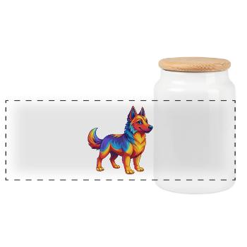 Hund Bunte Kawaii Cartoon Figur Clipart - Panorama Keksdose mit Holzdeckel - Weiß - Vorne