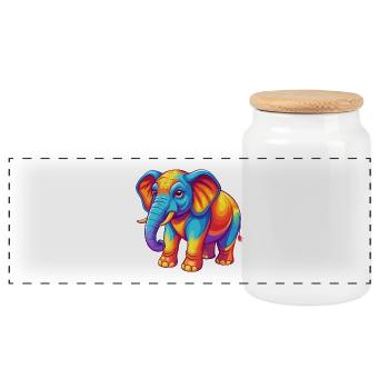 Elephant Colorful Kawaii Cartoon Character Clipart - Panoramic Cookie Jar with Wooden Lid - white - Front
