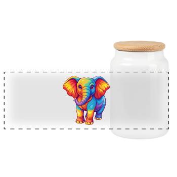 Elefant Bunte Kawaii Cartoon Figur Clipart - Panorama Keksdose mit Holzdeckel - Weiß - Vorne