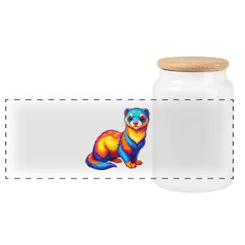 Ferret coloré Kawaii Dessin animé Personnage Clipart - Boîte à biscuits avec couvercle en bois - blanc - Devant