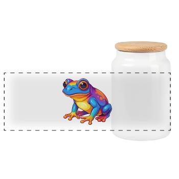 grenouille coloré kawaii personnage de dessin animé clipart - Boîte à biscuits avec couvercle en bois - blanc - Devant